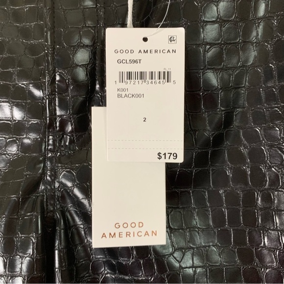 Good American Good Classic Slim fit black faux leather snake jeans 2/26 NWT - Picture 5 of 11